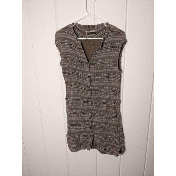 Prana Women's Sleeveless Striped Buenos Dias Button Down Midi Dress Brown Medium - Picture 1 of 8